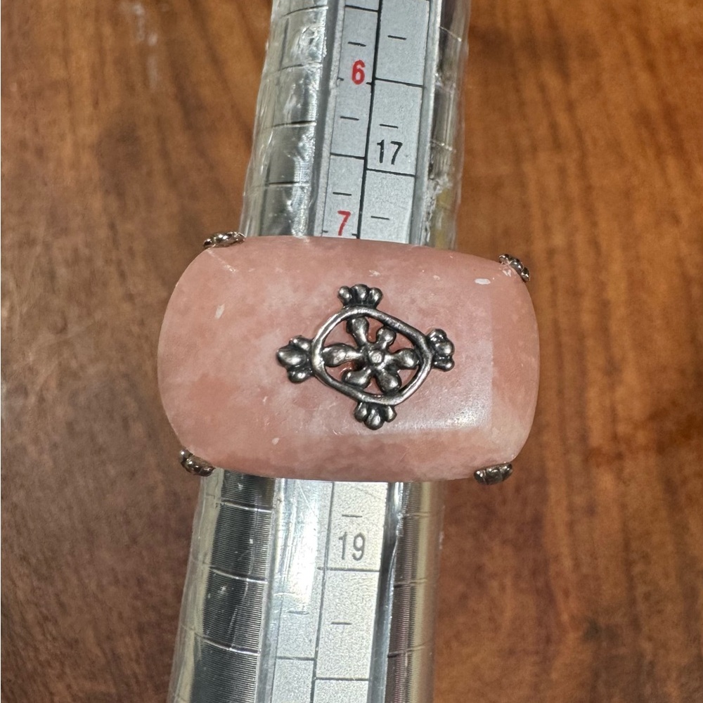 Pink Stone Floral Silver Ring